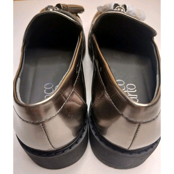 Franco Sarto Sz 5.5 Carolynn Loafers Metallic Pewter Silver w/ Tassels Lugg Sole - Picture 14 of 16